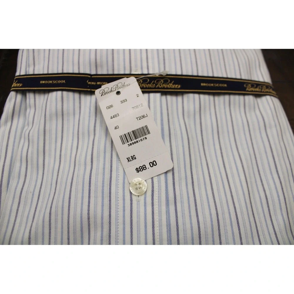 Brooks Brothers Shirt Mens XL White Stripe Slim Fit Dress Non Iron Supima